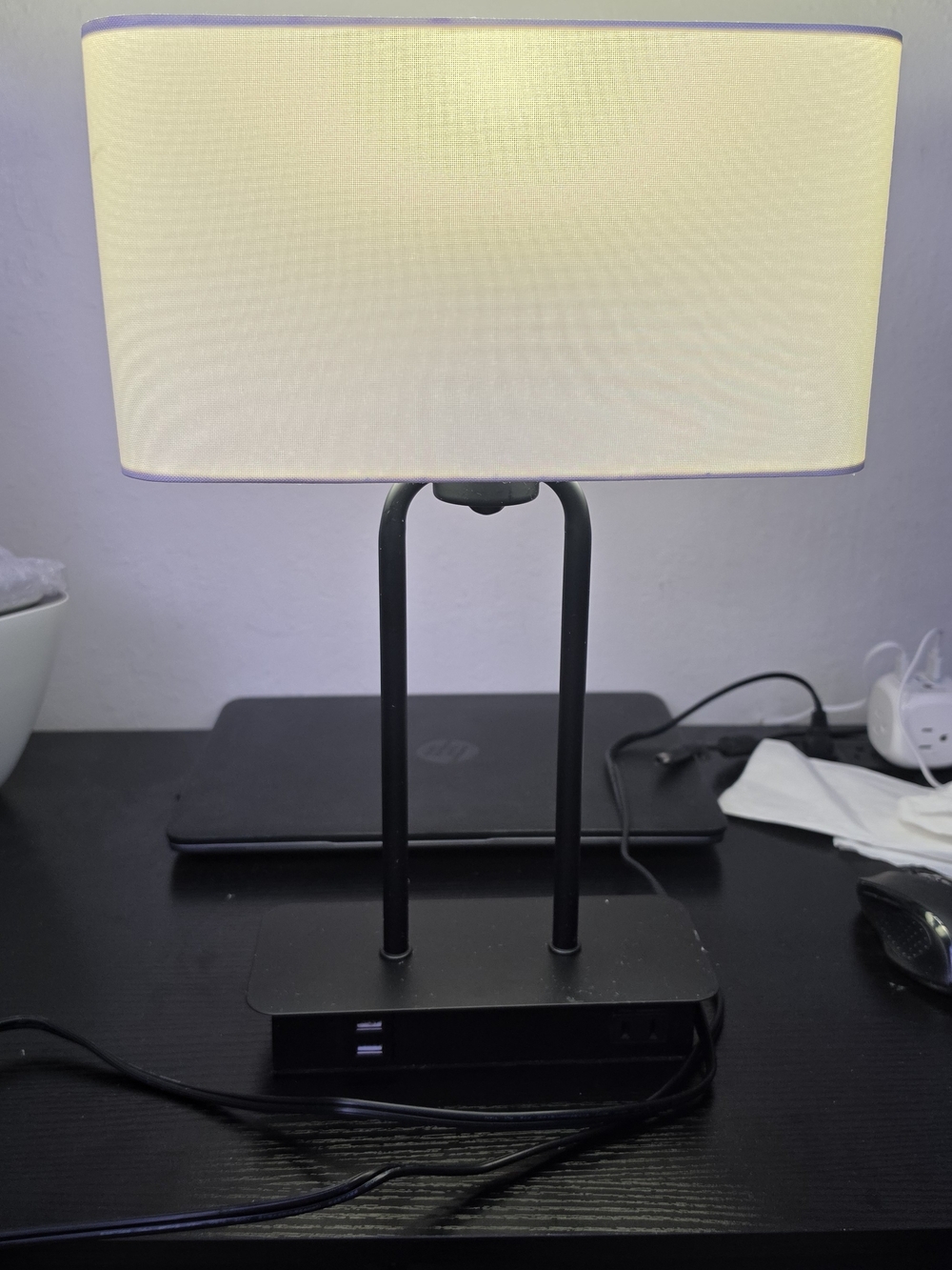 Black USB Charging Table Lamp with White Shade